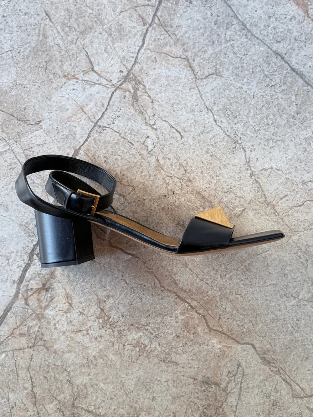 NEW! Valentino Garavani One Stud Black Leather Block Heel Sandals